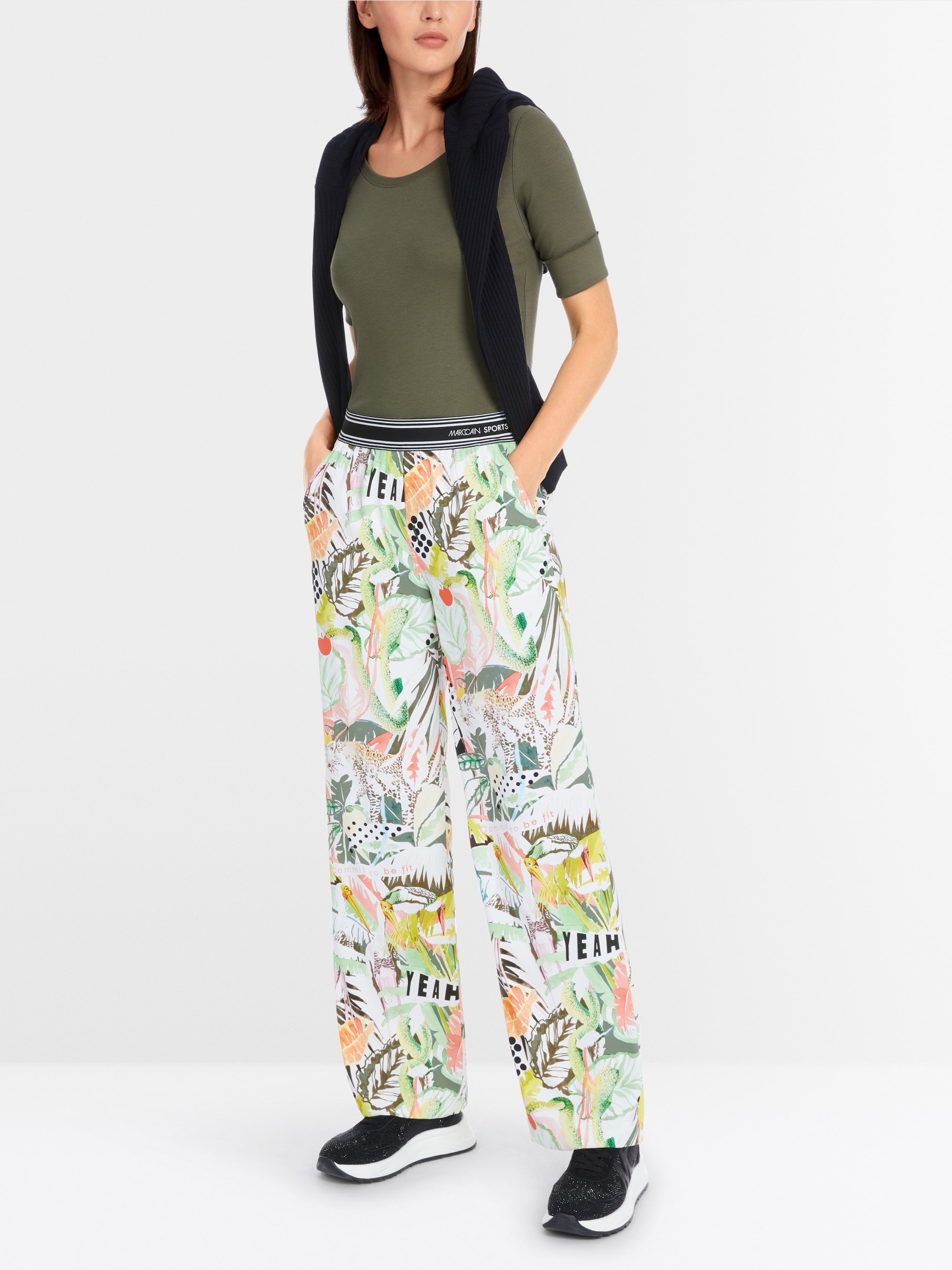 Marc-Cain Solid T-Shirt aus dehnbarem Baumwollripp