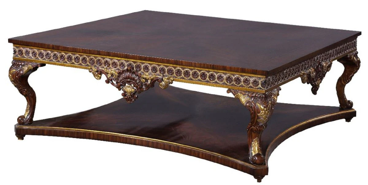 Luxury Baroque Coffee Table Brown / Gold - Handcrafted Solid Wood Table in Baroque Style - Baroque Living Room Furniture - Noble & Magnificent