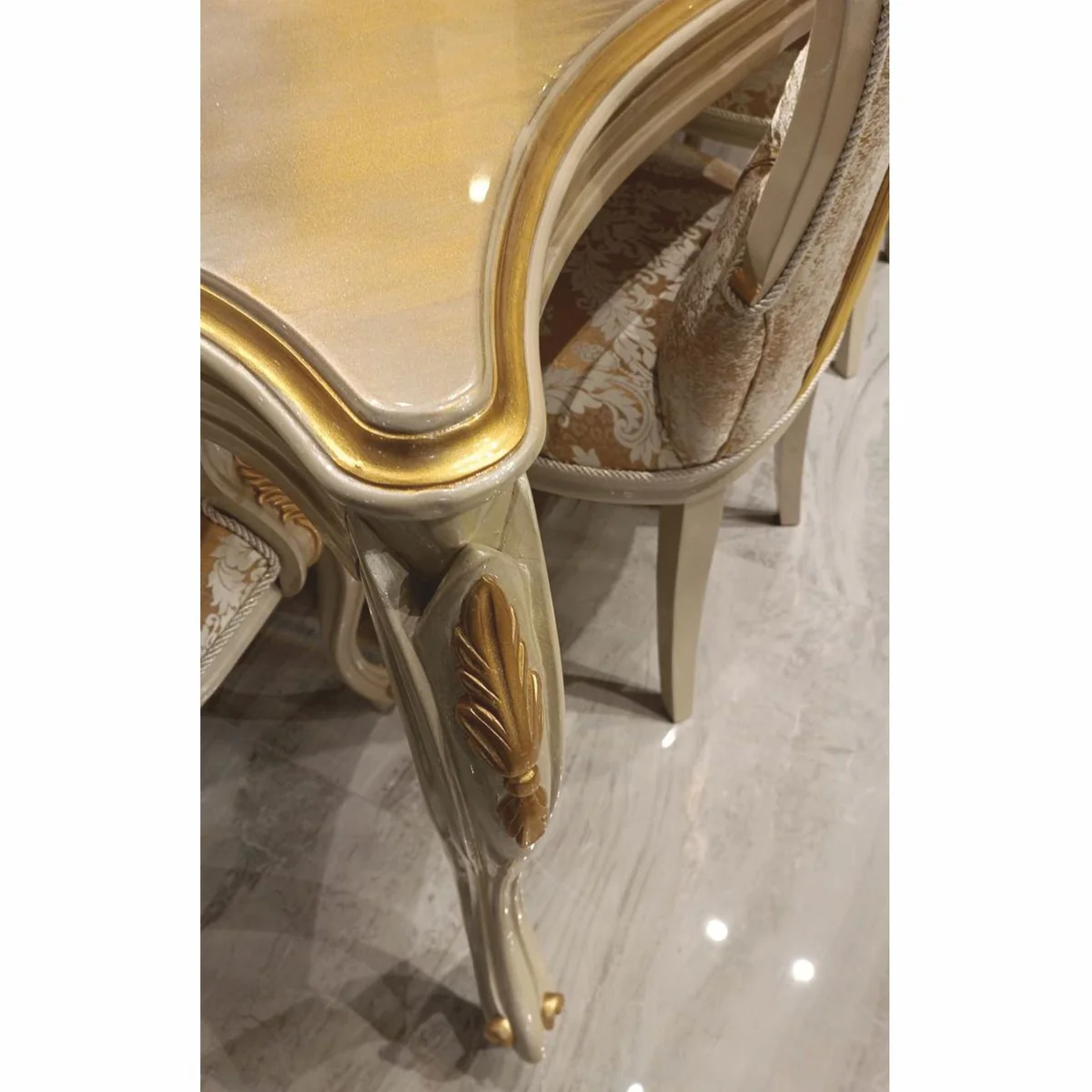 Luxury Baroque Dining Room Set Gold / Gray - 1 Baroque Dining Table & 6 Baroque Dining Chairs