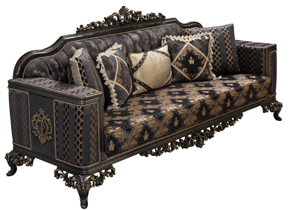 Luxury baroque sofa purple / gray / gold - baroque style living room sofa with elegant pattern - luxury living room furniture in baroque style - baroque furniture - baroque furnishings