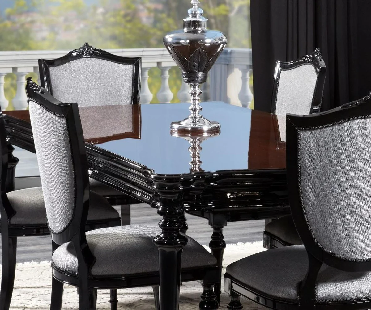 Luxury Baroque Dining Room Set Silver Gray / Black - 1 Baroque Dining Table & 6 Baroque Dining Chairs