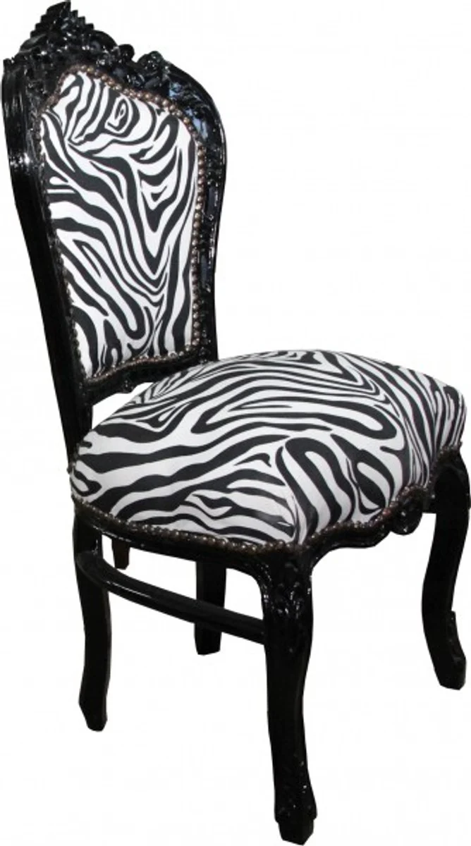 Baroque dining room chair without armrests black / zebra - antique furniture zebra