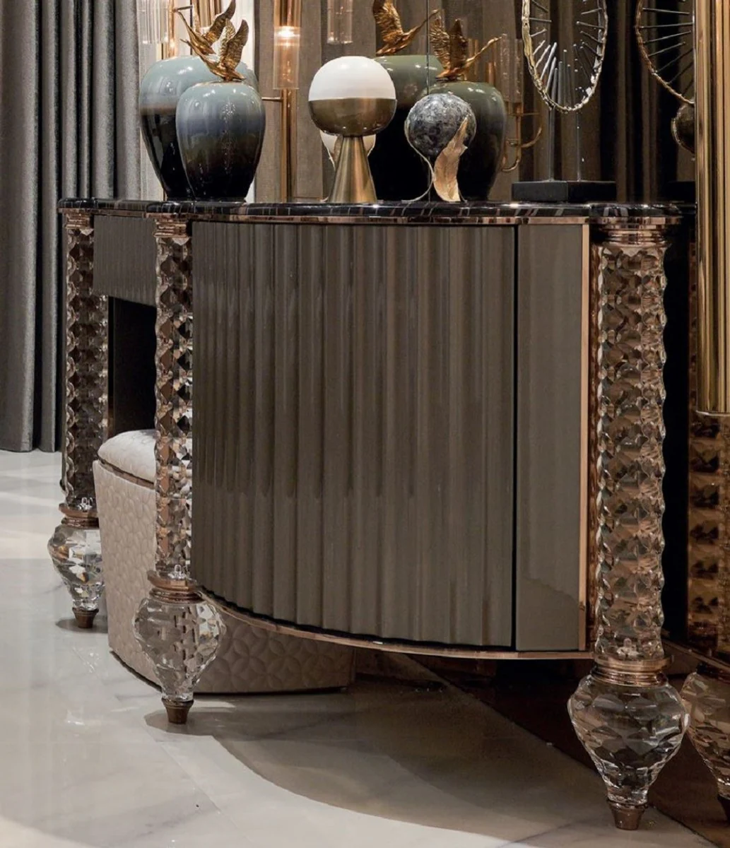 Luxury Art Deco dressing table black / gray / copper 188 x 60 x H. 89 cm - Dressing table with artificial marble top - Art Deco bedroom furniture - Luxury bedroom furniture