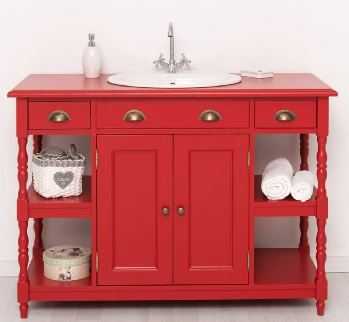 Country house style solid wood washbasin red 128 cm - country house style bathroom furniture
