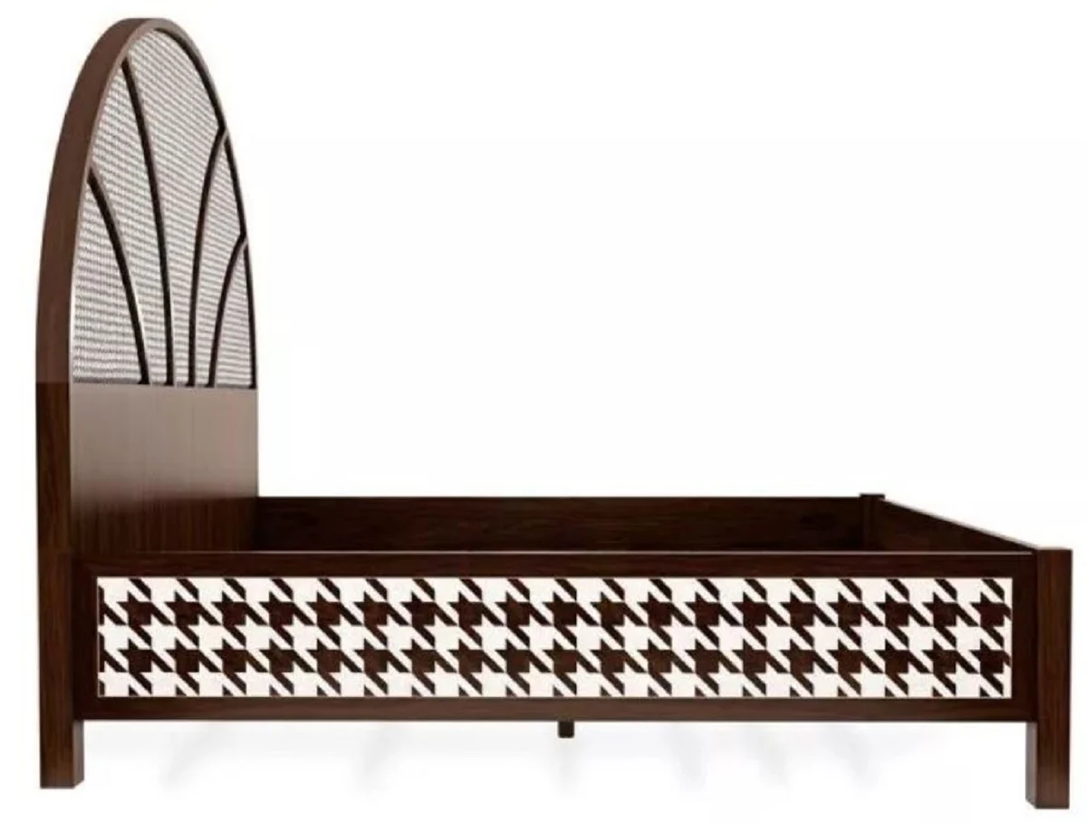 Luxury Art Deco double bed dark brown / white 214 x 191 x H. 180 cm - Solid wood bed - Bedroom furniture - Hotel furniture - Art Deco furniture - Luxury furniture