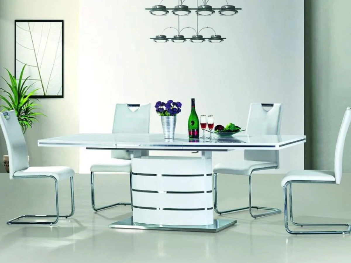 Luxury dining table white / silver 160-220 x 90 x H. 77 cm - Modern extendable dining room table - Luxury kitchen furniture