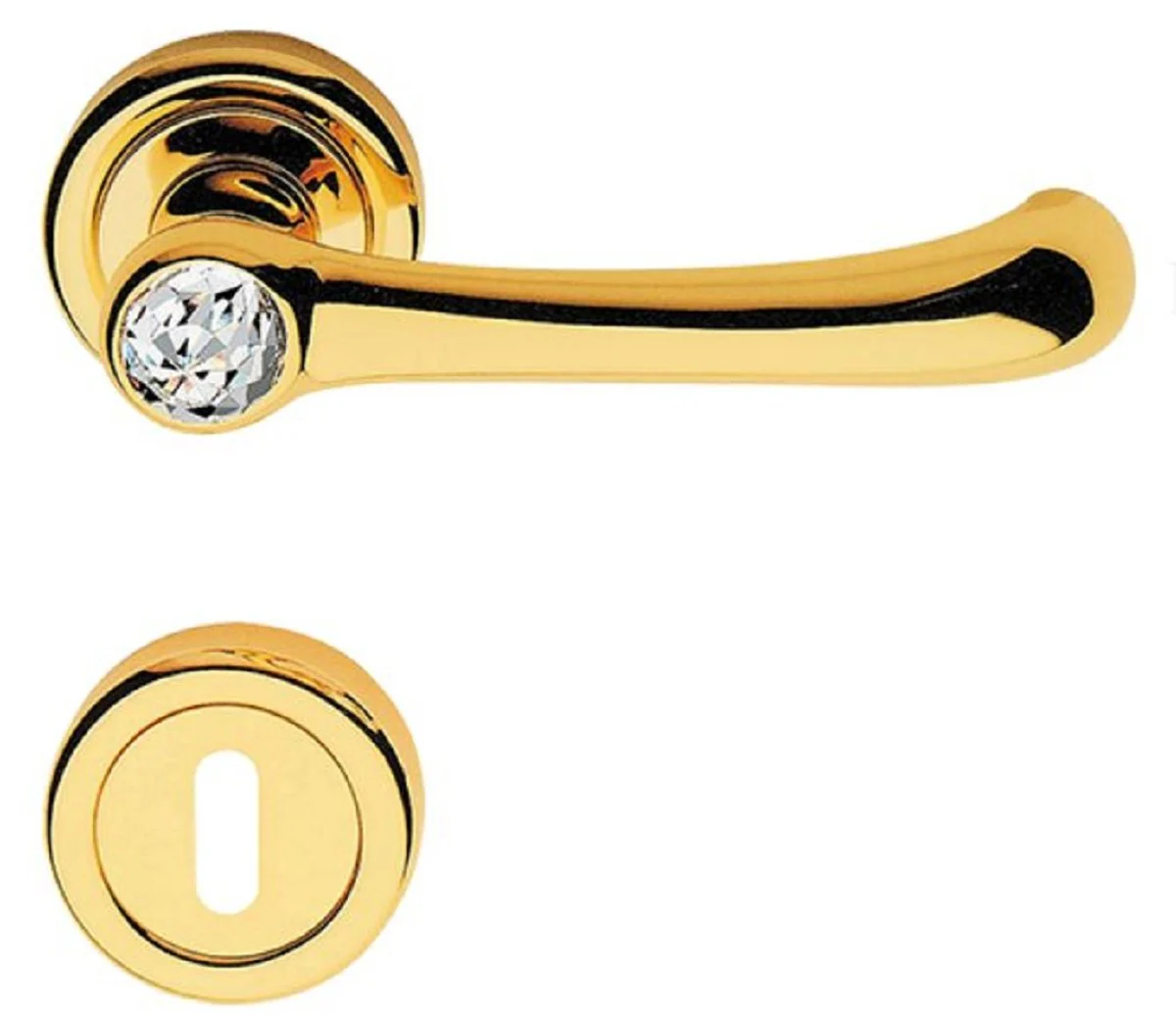 Luxury door handle set with Swarovski crystal glass gold 14.5 x H. 5 cm - Modern door handles with rosettes - Luxury quality - Made in Italy