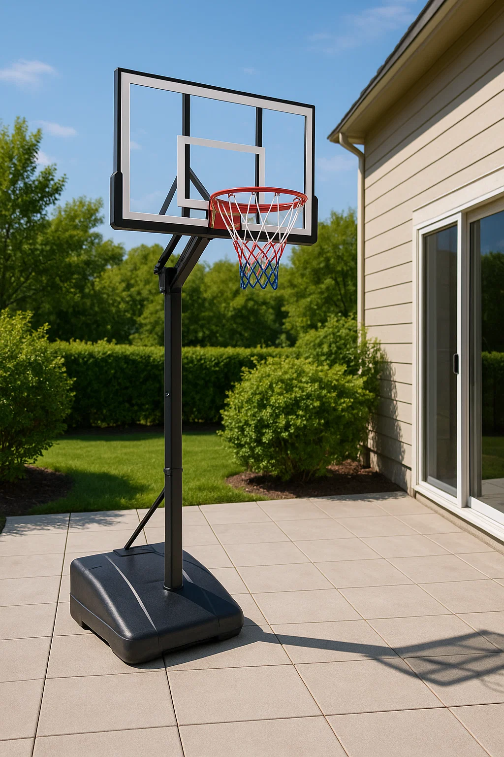 Basketball-Spiel, schwarzes Basketball-Backboard mit Standfuß und Netz aus Kunststoff und Metall für den Außenbereich, 110 x 70 x 300 cm jGUXtmPd96dm