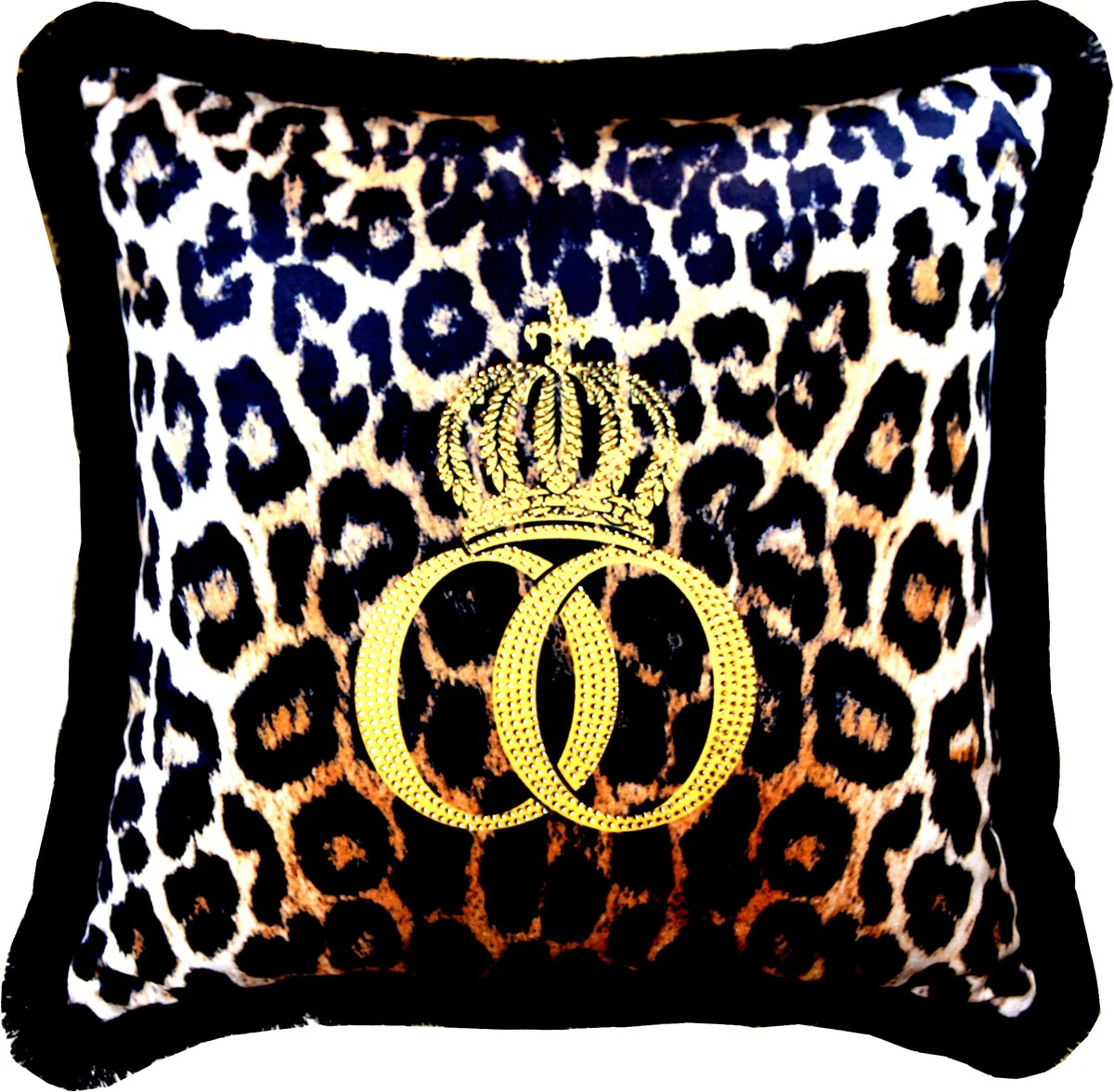 Harald Glööckler luxury decorative cushion Pompöös by Leopard with rhinestones black / orange / gold Leo - finest velvet fabric - Glööckler cushion