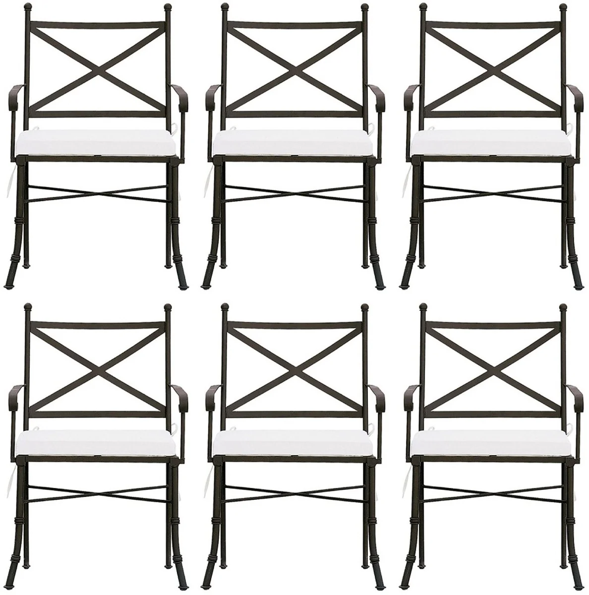 Luxury Art Nouveau garden chair set with armrests and seat cushions brown / white 61 x 51 x H. 97 cm - Hand-forged dining room chairs - Dining room garden patio furniture