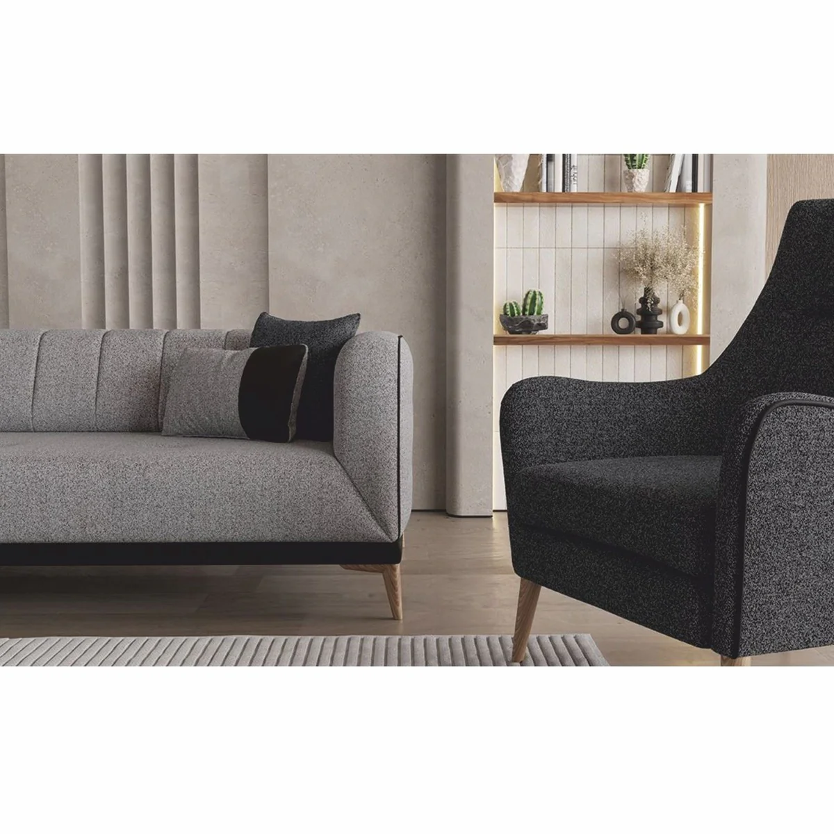 Luxury sofa bed with adjustable backrest gray / black / natural 229 cm