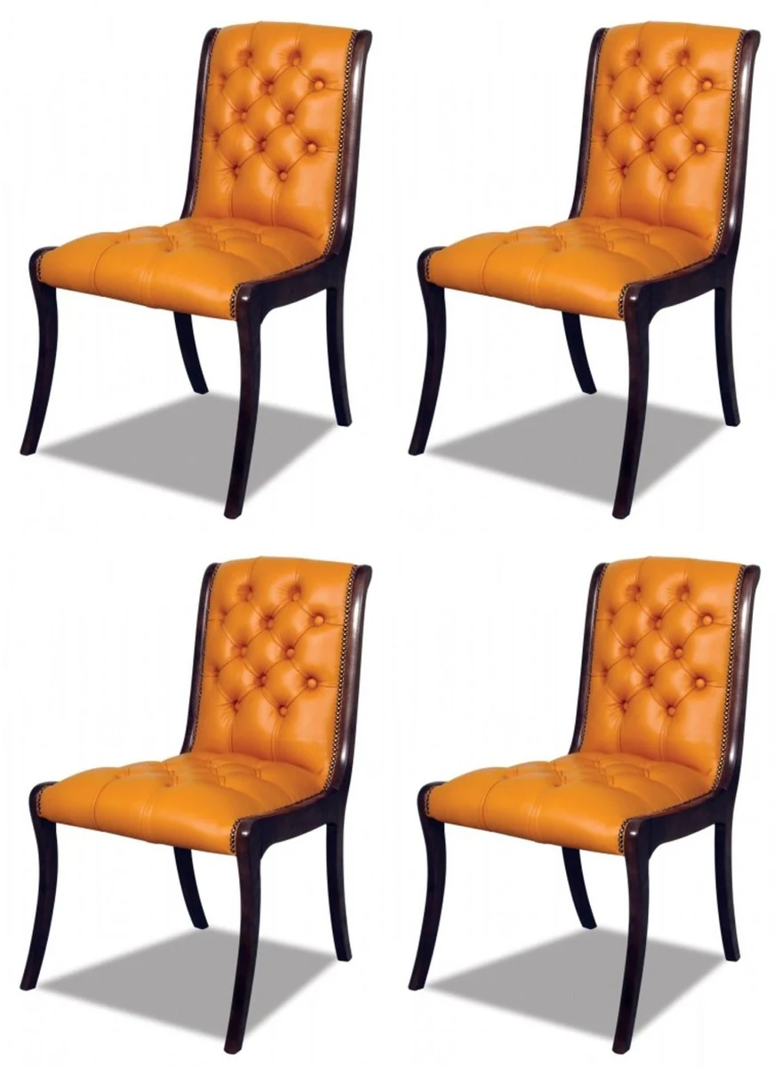Luxury Chesterfield leather dining chair set of 4 orange / dark brown 50 x 47 x H. 95 cm - Chesterfield genuine leather kitchen chairs - Chesterfield furniture - leather furniture - luxury furniture