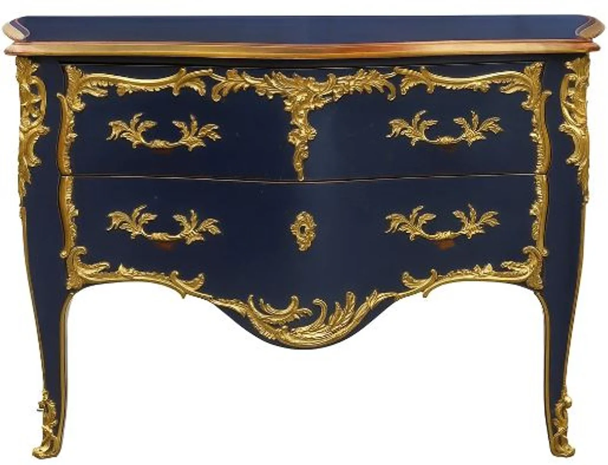 Baroque chest of drawers with 2 drawers antique dark blue / gold - handmade solid wood chest of drawers in baroque style - handmade baroque furniture - noble & magnificent