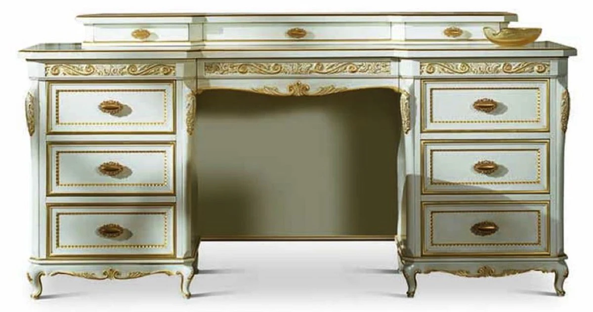 Luxury baroque dressing table ivory / gold 173 cm - Made in Italy