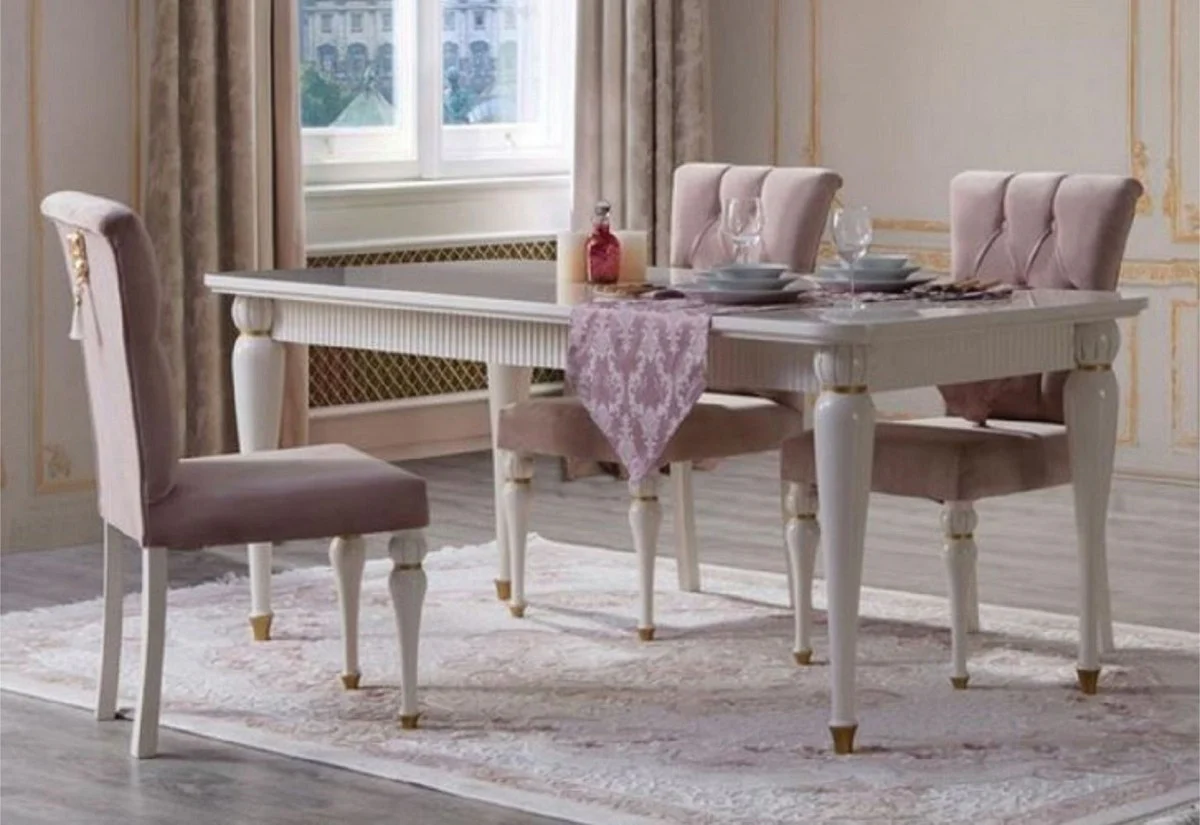 Luxury baroque dining table white / gold - magnificent solid wood dining room table in baroque style - baroque dining room furniture - luxury dining room furniture in baroque style - noble & magnificent