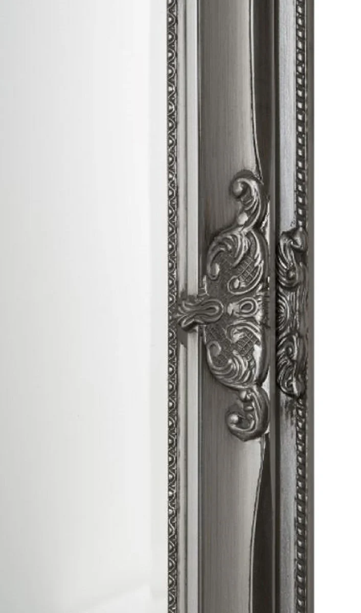 Baroque wall mirror silver 65 x H. 190 cm - Handcrafted baroque mirror with wooden frame and beautiful decorations