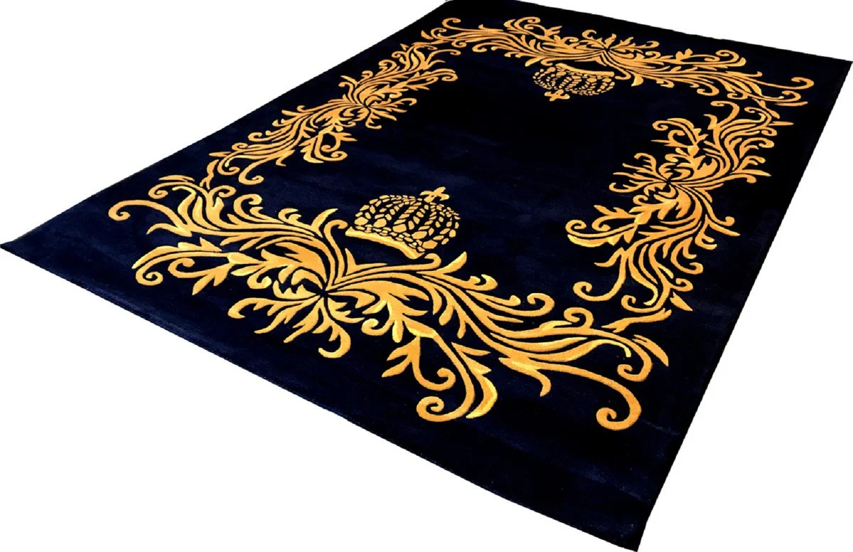 Pompöös by Luxus Carpet by Harald Glööckler - ALL SIZES - Crown Royal Blue / Gold - Baroque Design Carpet - Handwoven from wool