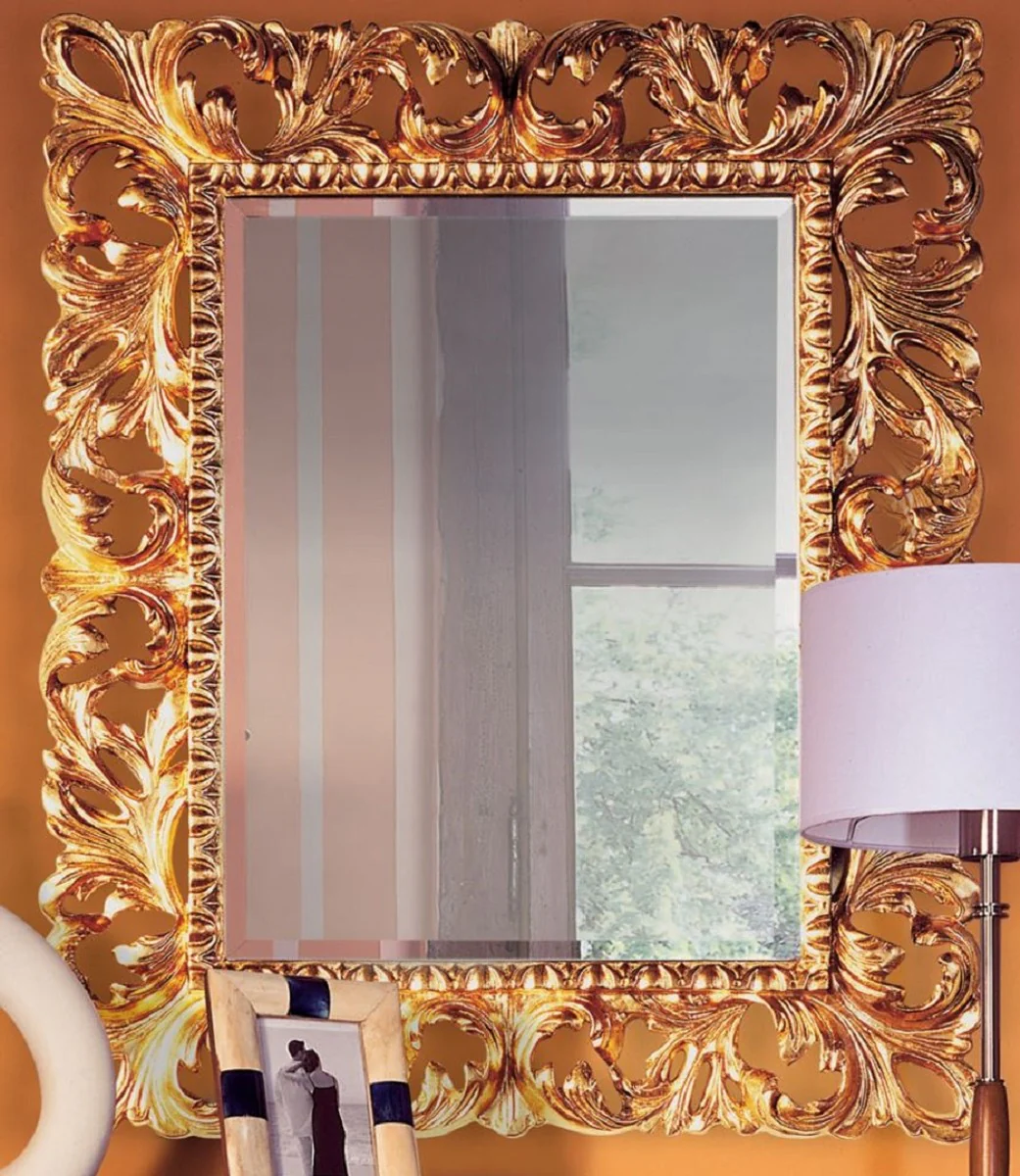 Luxury baroque mirror gold 87 x 6 x H. 107 cm - noble solid wood wall mirror in baroque style - antique style wardrobe mirror - living room mirror - baroque furniture