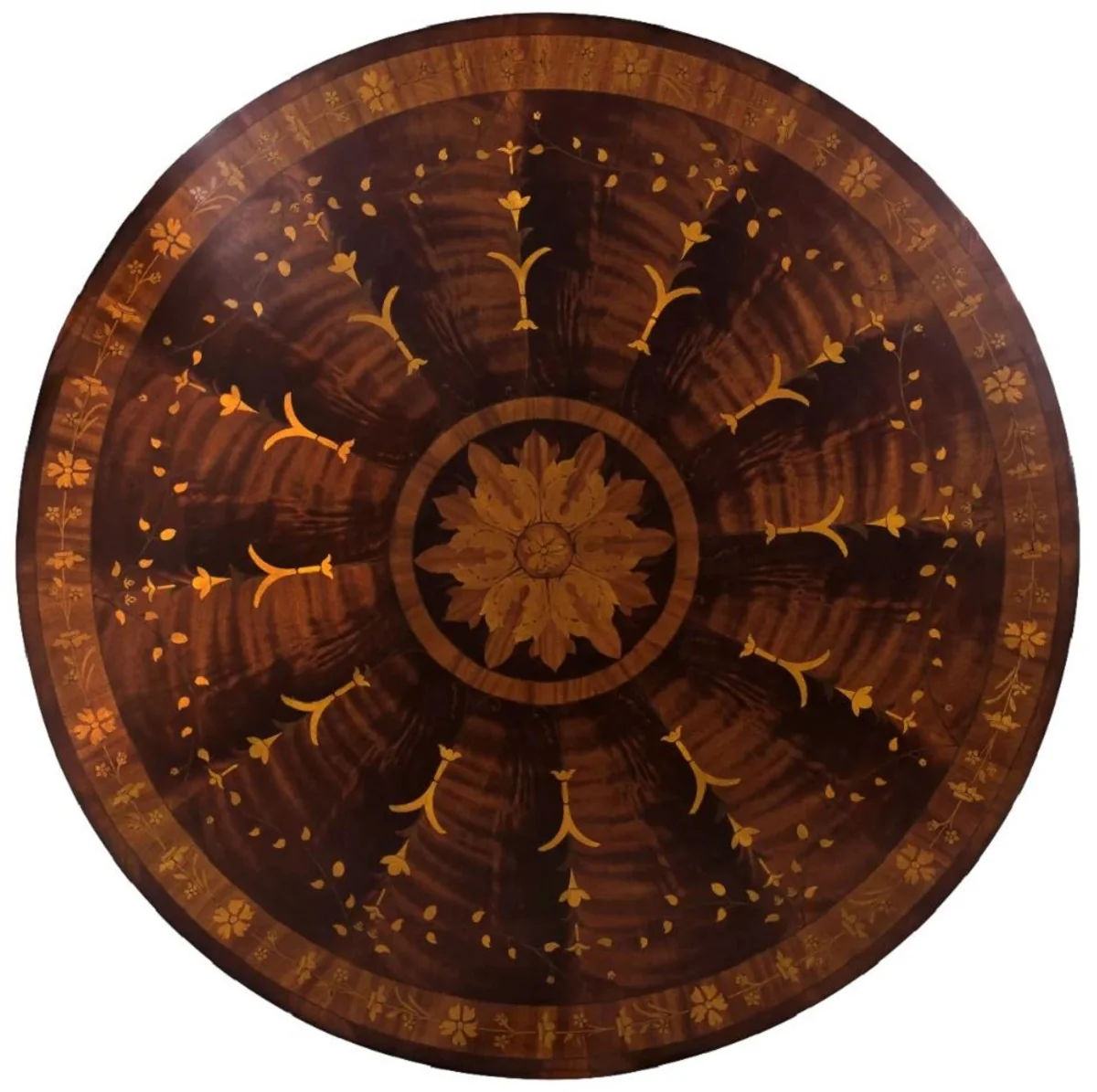 Luxury baroque dining table dark brown inlaid / gold Ø 135 cm - Round baroque style solid wood kitchen table - Luxury dining room furniture in baroque style - Baroque dining room furniture