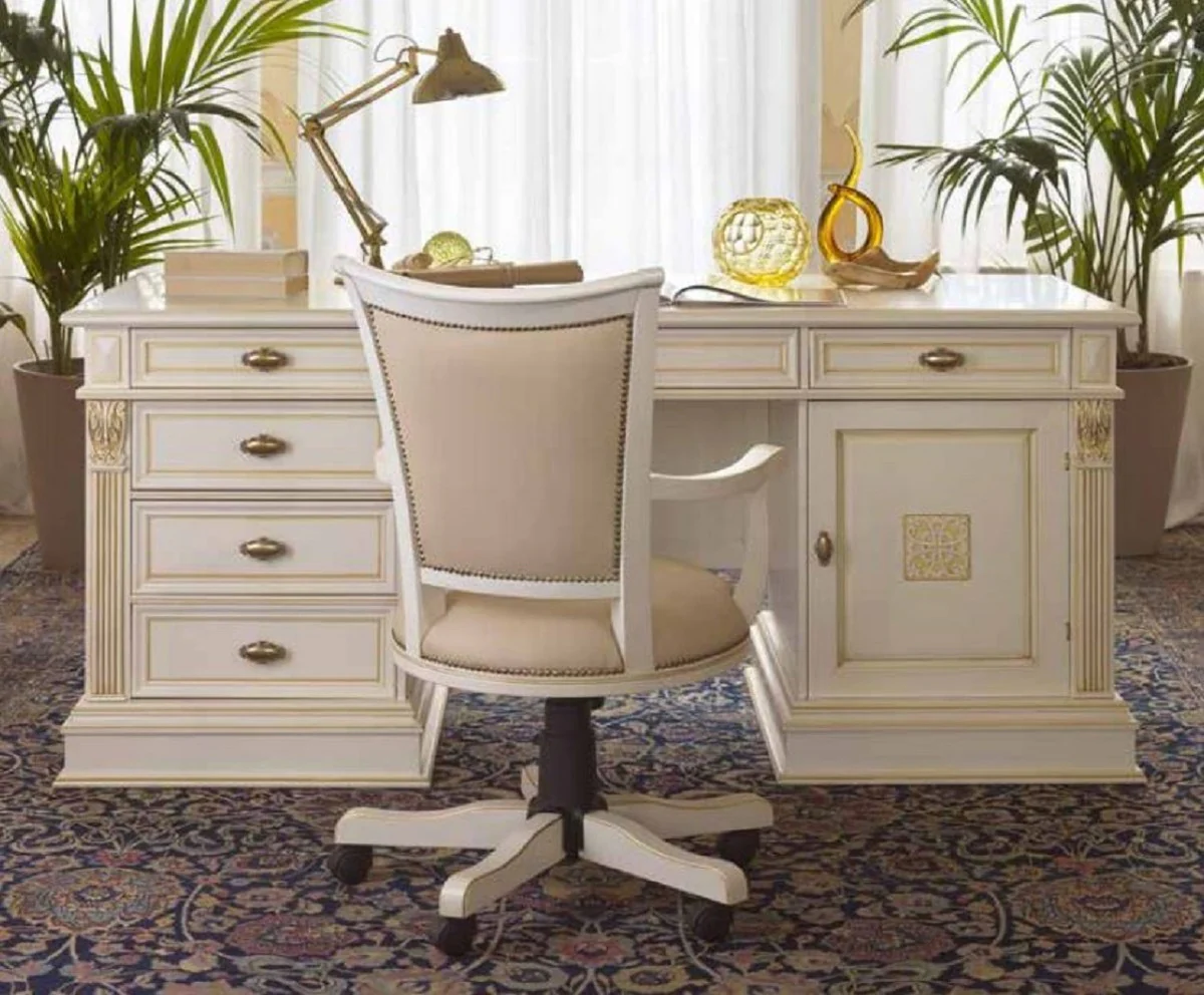 Luxury office chair beige / antique cream / black - height-adjustable desk chair - swivel chair with elegant faux leather - luxury office furniture - luxury quality - Made in Italy