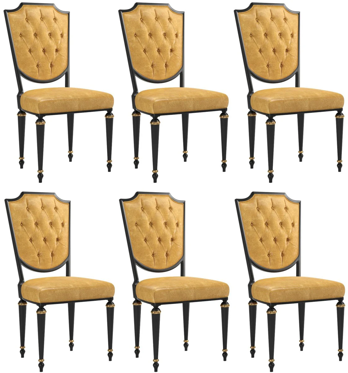 Luxury Baroque dining room chair set gold / black / antique gold 50 x 50 x H. 105 cm - Noble kitchen chairs with high-quality leather - Baroque chairs set of 6 - Dining room furniture