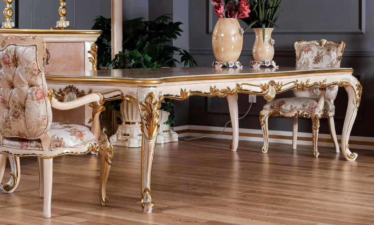 Pompöös by Luxury Baroque Dining Table Provence Beige / White / Gold - Pompöös Baroque style dining room table designed by Harald Glööckler