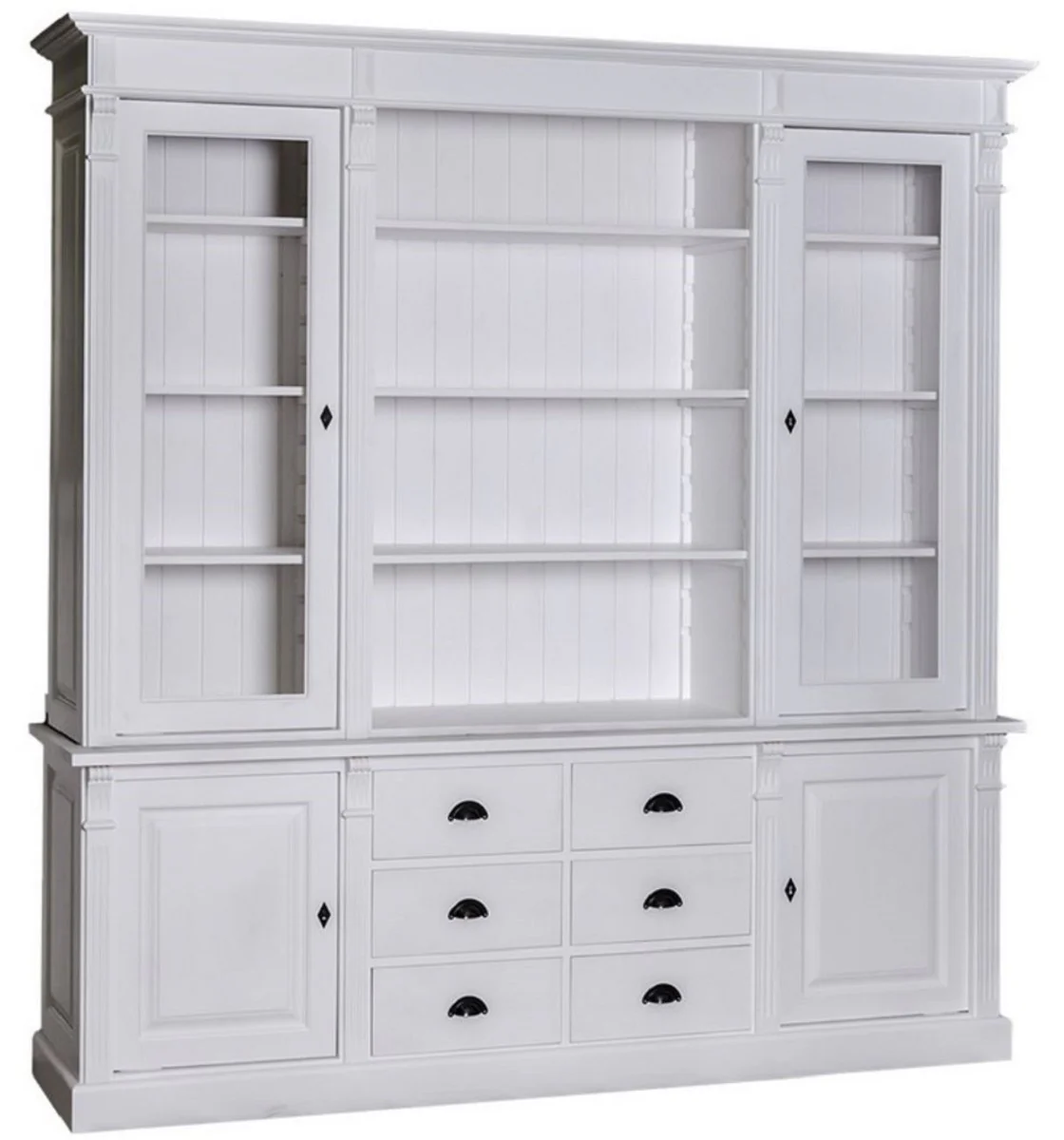 Country house style living room cupboard light gray 223 x 51 x H. 240 cm - bookcase with 4 doors and 6 drawers - solid wood cupboard - country house style furniture