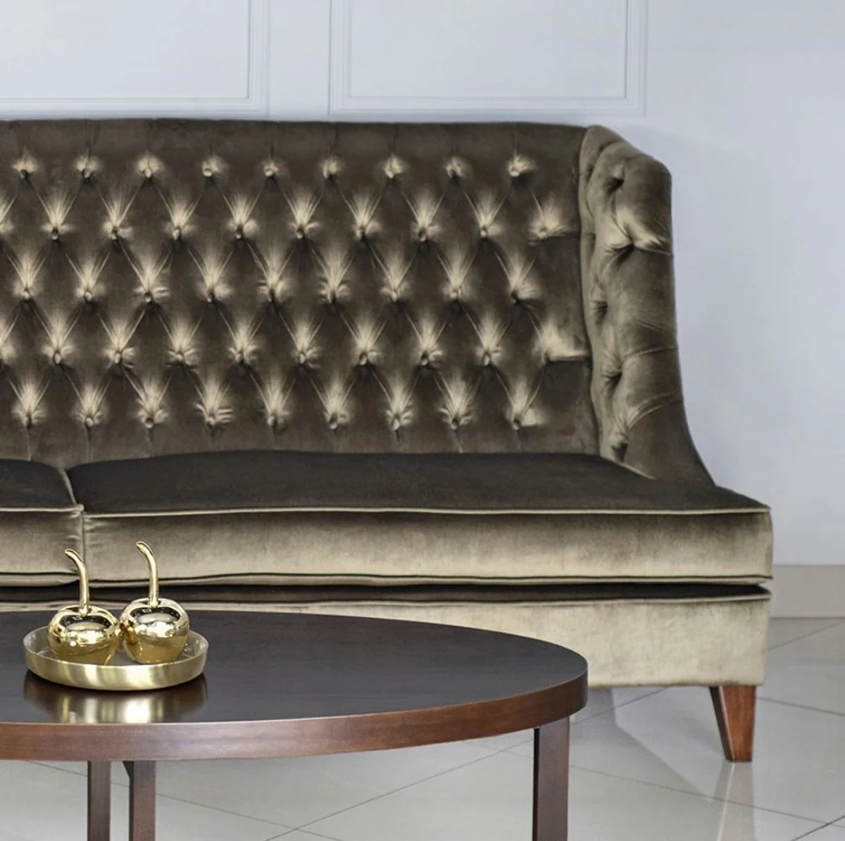 Luxury Chesterfield 3-seater sofa green / brown 230 x 95 x H. 102 cm - Modern living room sofa - Luxury Chesterfield living room furniture