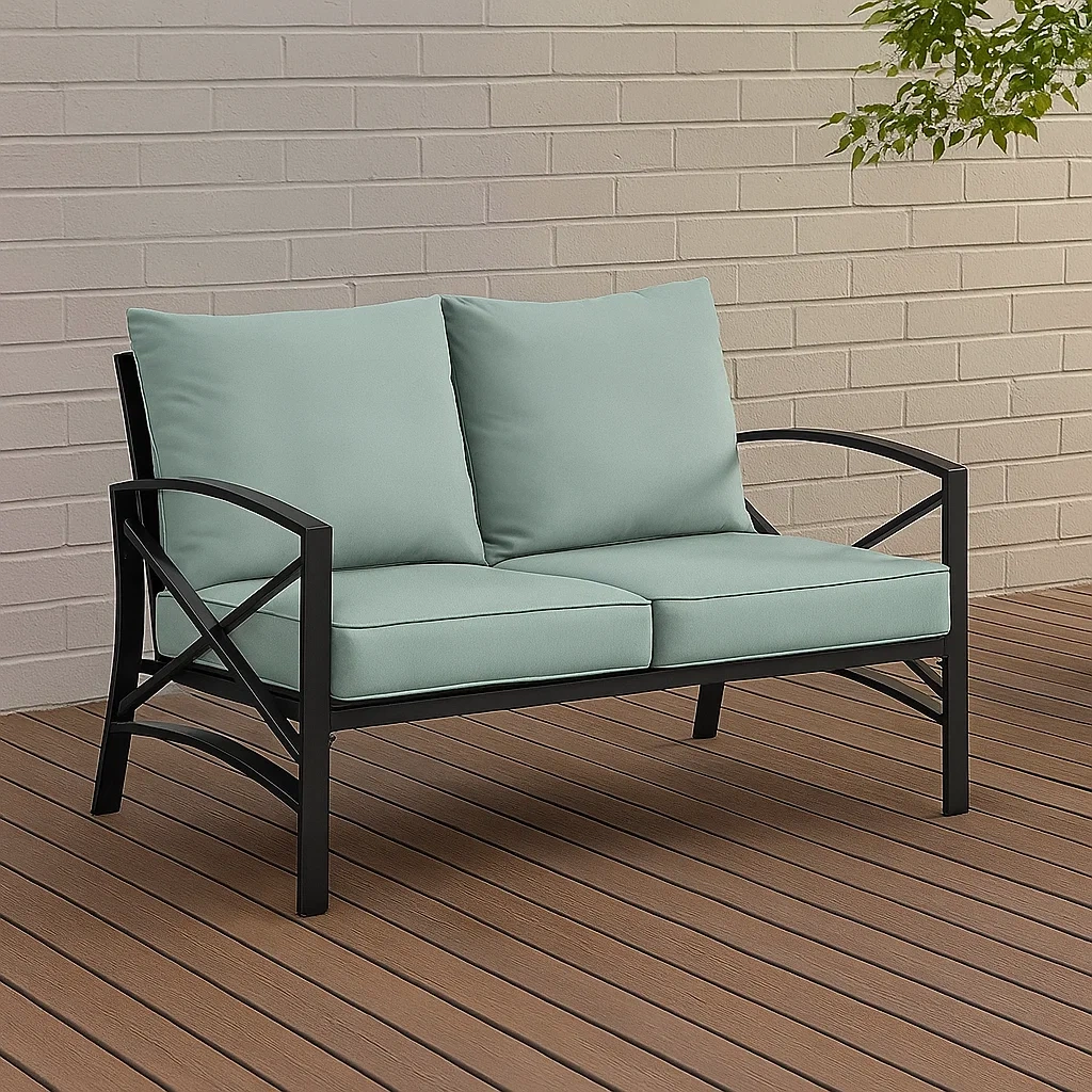 Hellgrünes Gartensofa aus Stahl, für Garten oder Terrasse, 137 x 77 x 81 cm