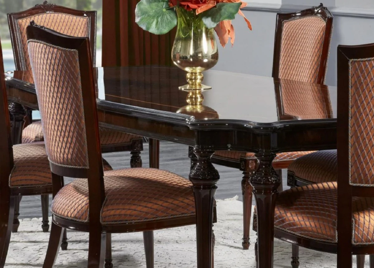 Luxury Baroque Dining Room Chair Set of 6 Orange / Dark Brown - Magnificent Dining Room Chairs in Baroque Style - Baroque Dining Room Furniture - Luxury Dining Room Furniture in Baroque Style