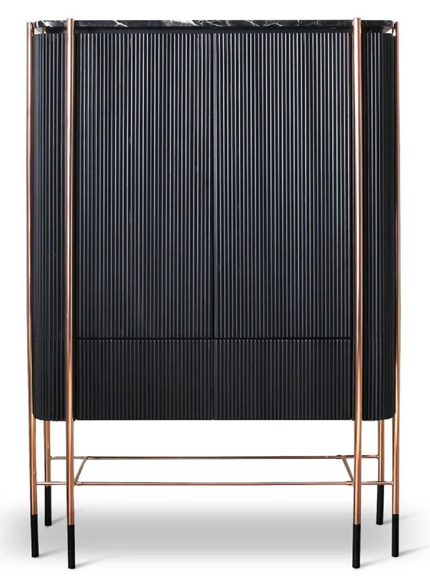 Luxury bar cabinet black / matt black / copper 104 x 52 x H. 150 cm - Illuminated wine cabinet with 2 doors - Living room furniture - Bar furniture - Hotel furniture - Luxury collection