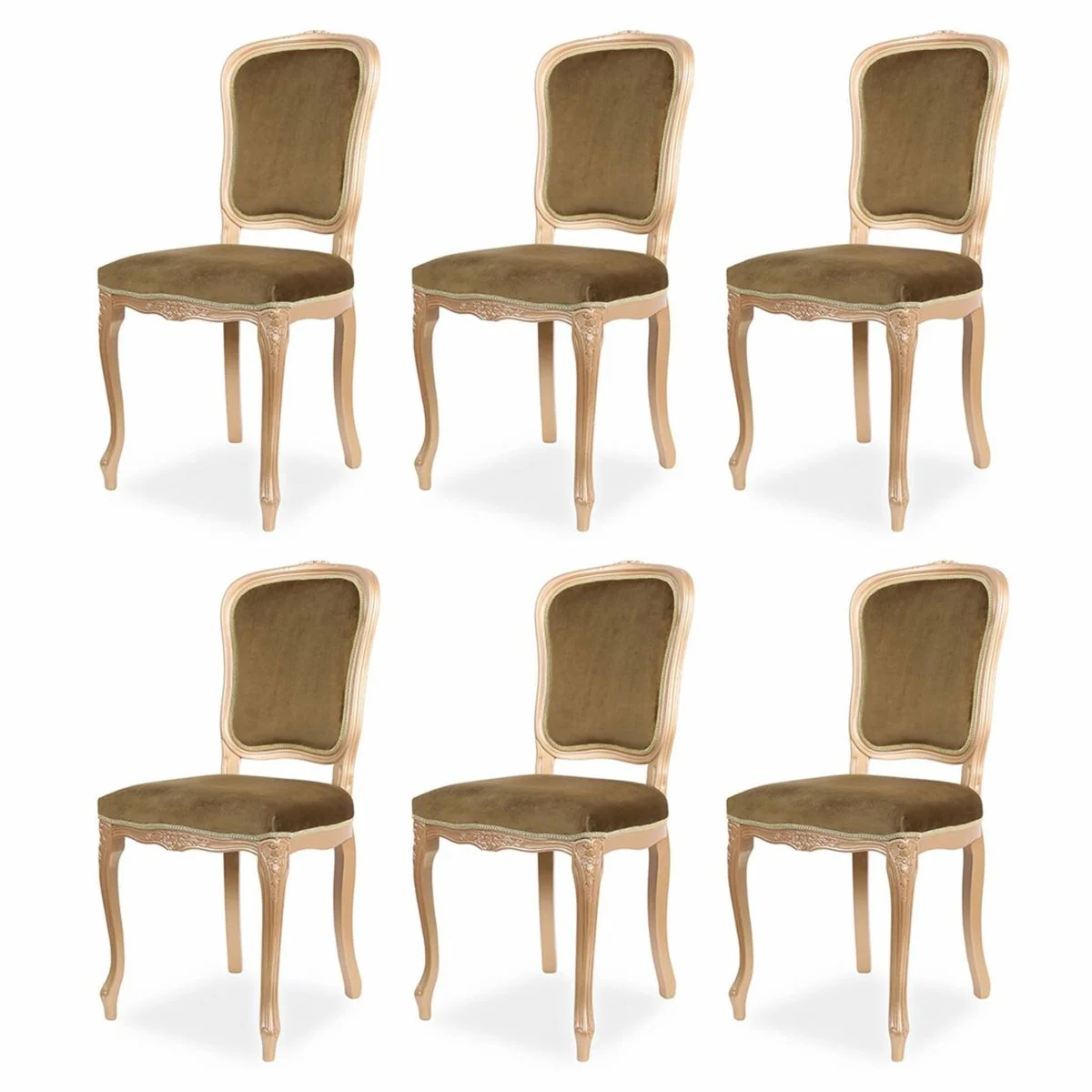 Luxury Baroque Dining Room Chair Set of 6 Olive Green / Beige H. 100 cm - Baroque Dining Room Furniture