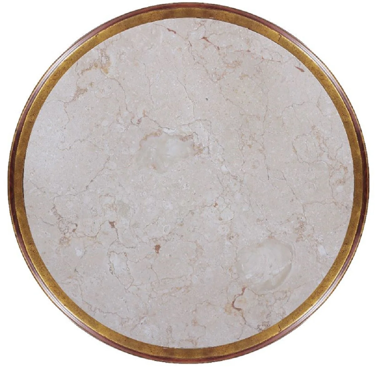 Luxury Baroque side table brown / gold / cream Ø 69 x H. 73 cm - Round mahogany table with marble top and decorative hand-carved feathers - Baroque living room furniture