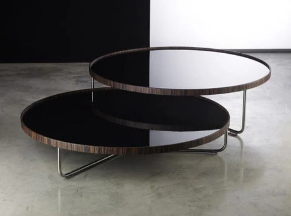 Luxury coffee table set brown / silver / black - 2 living room tables with glass top - luxury living room furniture