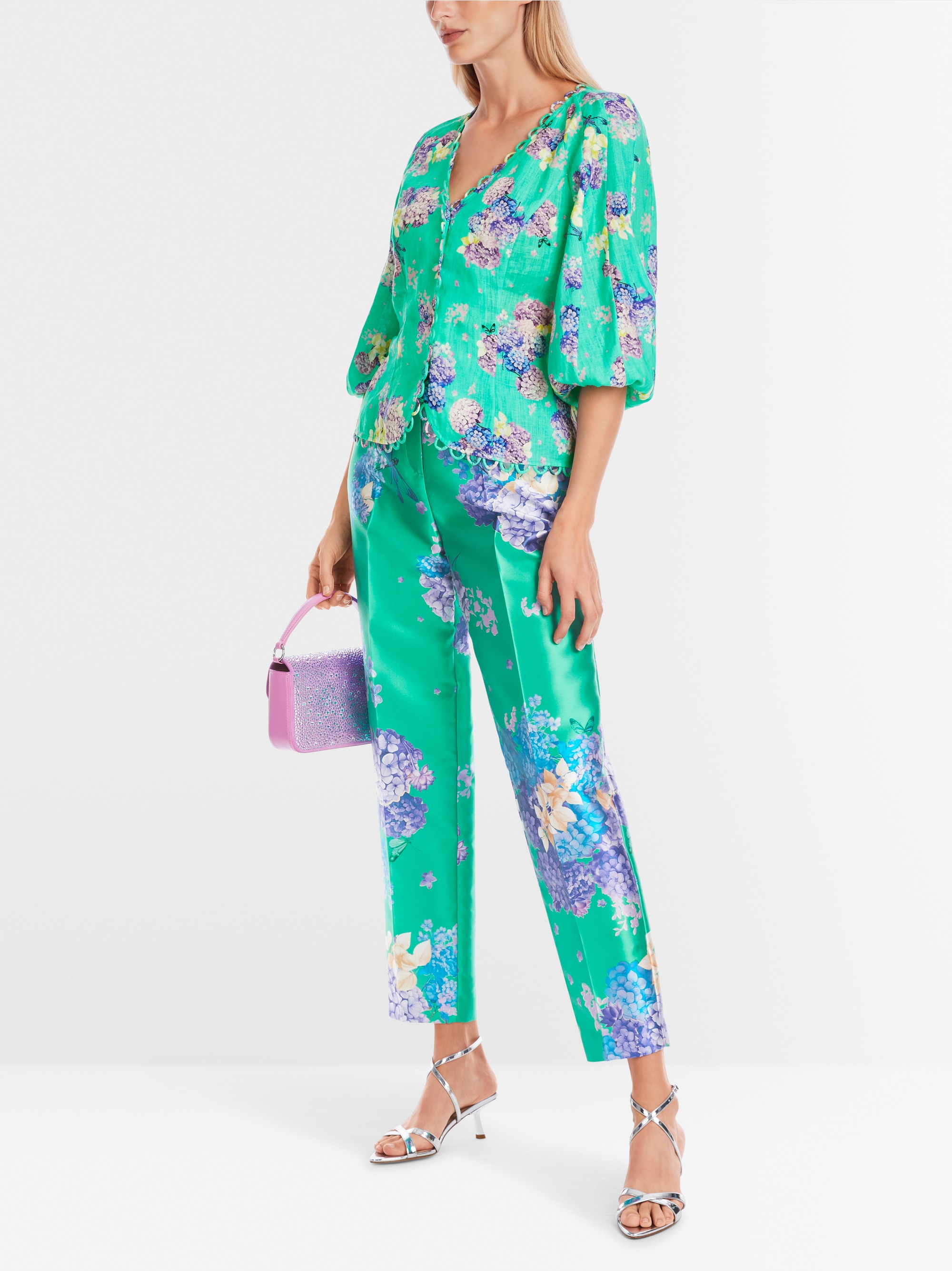 Marc-Cain Taillierte Leinenbluse mit Aufdruck