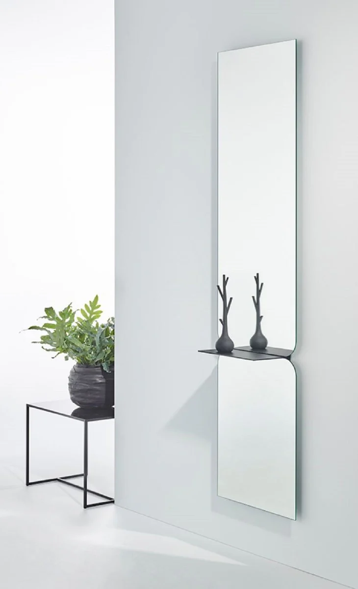 Luxury mirror black 47 x H. 180 cm - designer wall mirror with powder-coated aluminum shelf