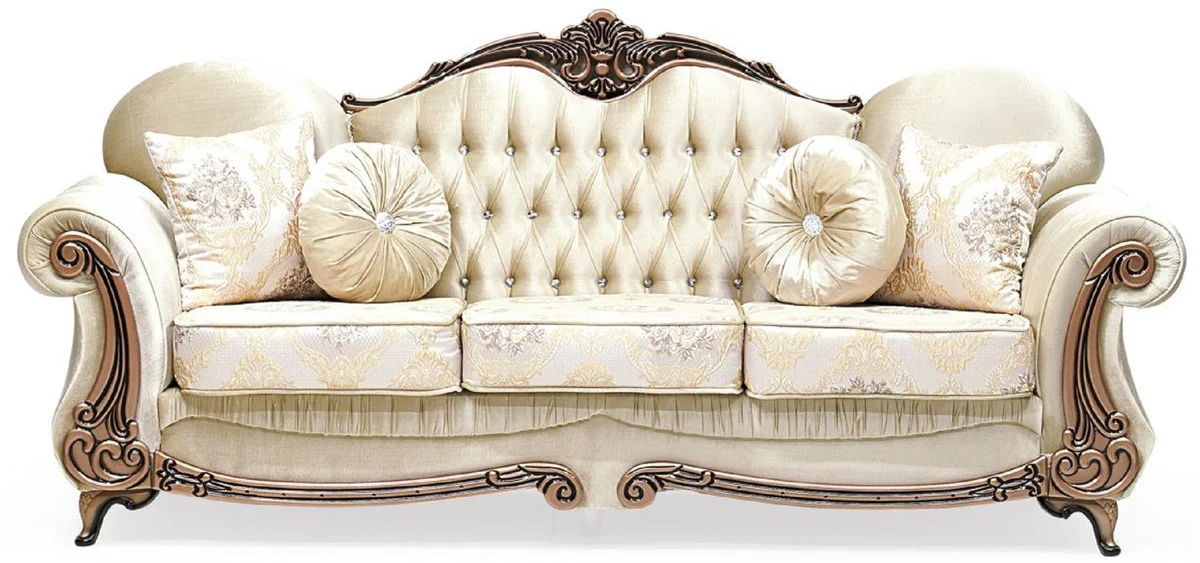Luxury baroque sofa gold / copper - magnificent living room sofa with elegant pattern and glittering stones - living room furniture in baroque style - baroque furniture - noble & magnificent