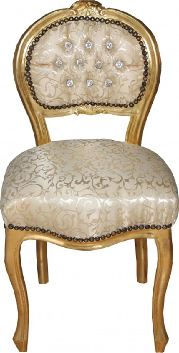 Baroque ladies chair cream pattern / gold with bling bling glitter stones - dressing table chair