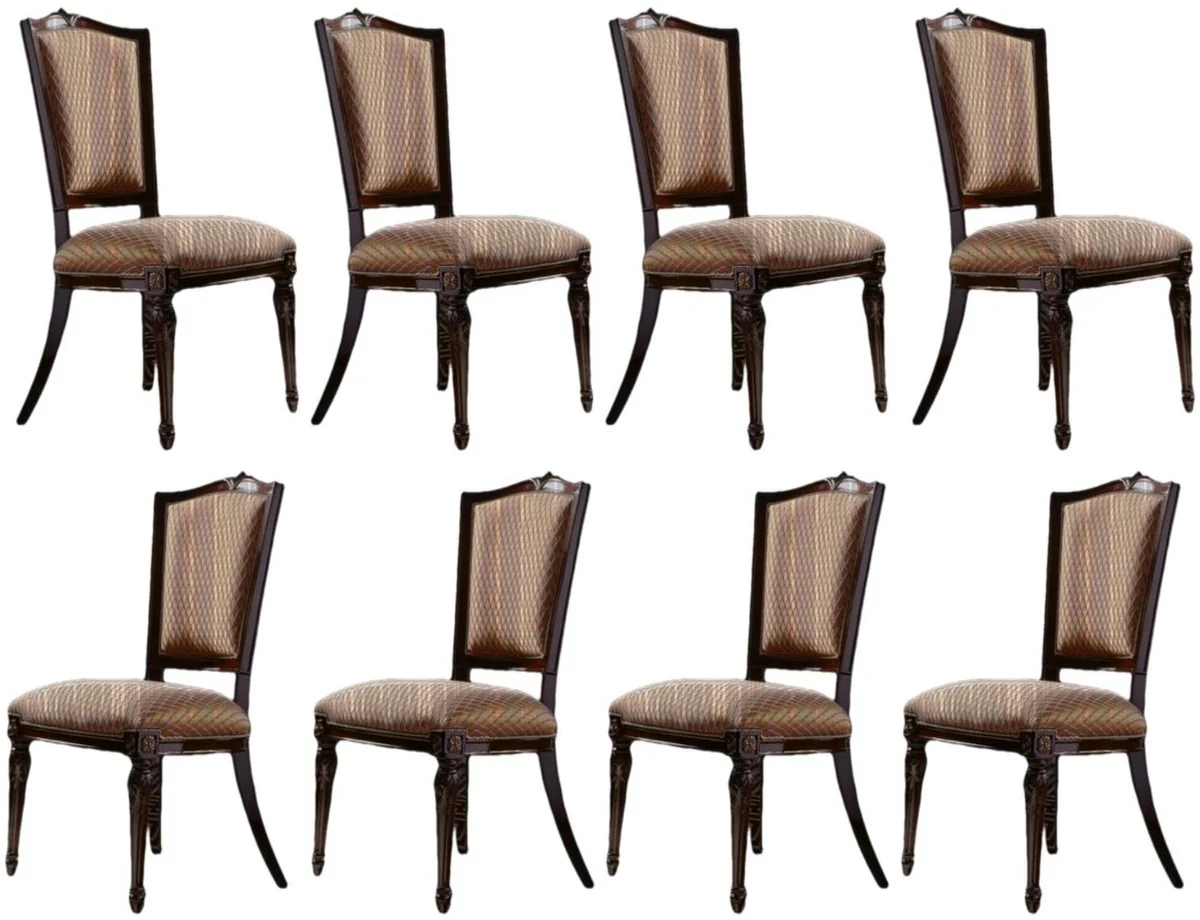 Luxury Baroque Dining Room Chair Set of 8 Orange / Dark Brown - Magnificent Dining Room Chairs in Baroque Style - Baroque Dining Room Furniture - Luxury Dining Room Furniture in Baroque Style