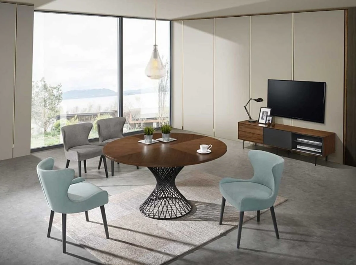 Luxury dining table brown / black Ø 137 x H. 75 cm - Round dining room table - Dining room furniture