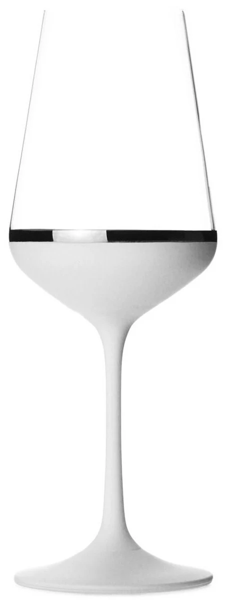 Luxury red wine glass set of 6 white / silver Ø 8.5 x H. 24 cm - Handmade and hand-painted wine glasses - Hotel & Restaurant Accessories - Luxury quality