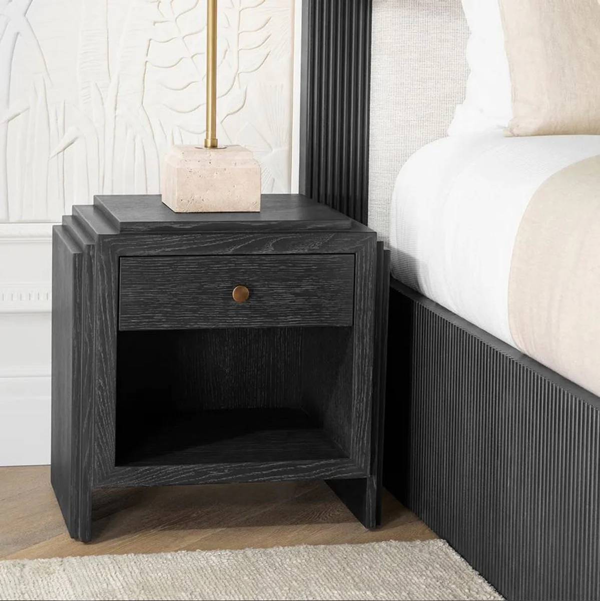 Luxury bedside table anthracite gray / brass 58 x 42.5 x H.57 cm - Bedroom side table with drawers - Luxury bedroom furniture