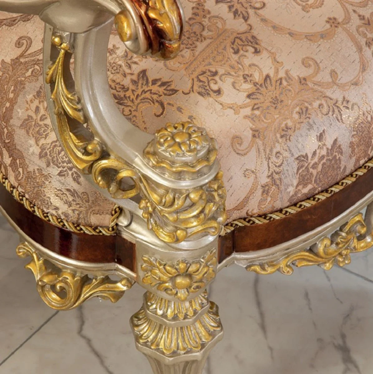 Luxury Baroque Living Room Set Pink / Brown / Silver / Gold - 2 Sofas & 2 Armchairs & 1 Coffee Table - Handmade Living Room Furniture in Baroque Style - Noble & Magnificent