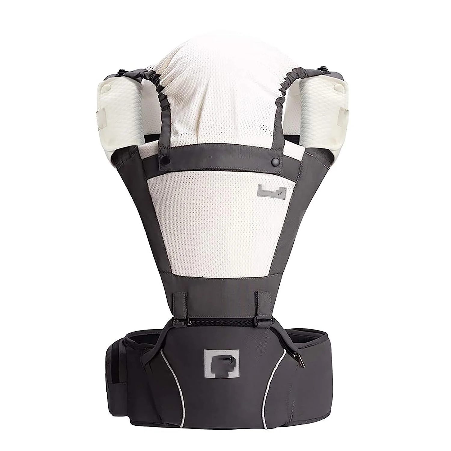 Babytrage für Neugeborene bis Kleinkinder, Baby-Hüfttrage mit Kopfhaube, Taillenverlängerung und 3 Beißpolstern (grau)