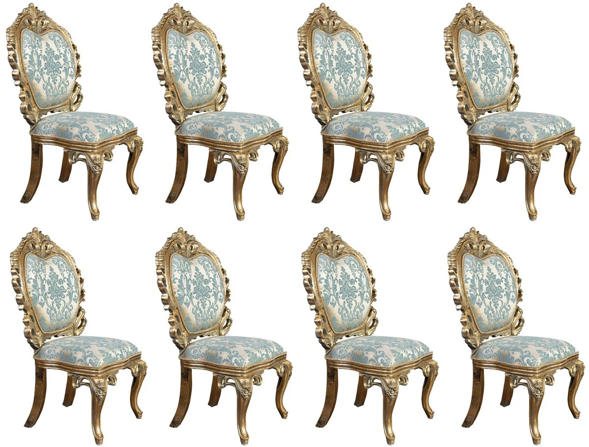 Luxury Baroque Dining Room Chair Set of 8 Turquoise / Gold - Magnificent Baroque Style Kitchen Chairs - Luxury Dining Room Furniture in Baroque Style - Baroque Dining Room Furniture - Baroque Style Furniture