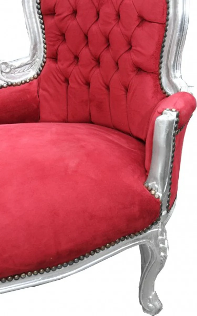 Baroque chaise longue Bordeaux red / silver - lounge lounger chaise longue furniture