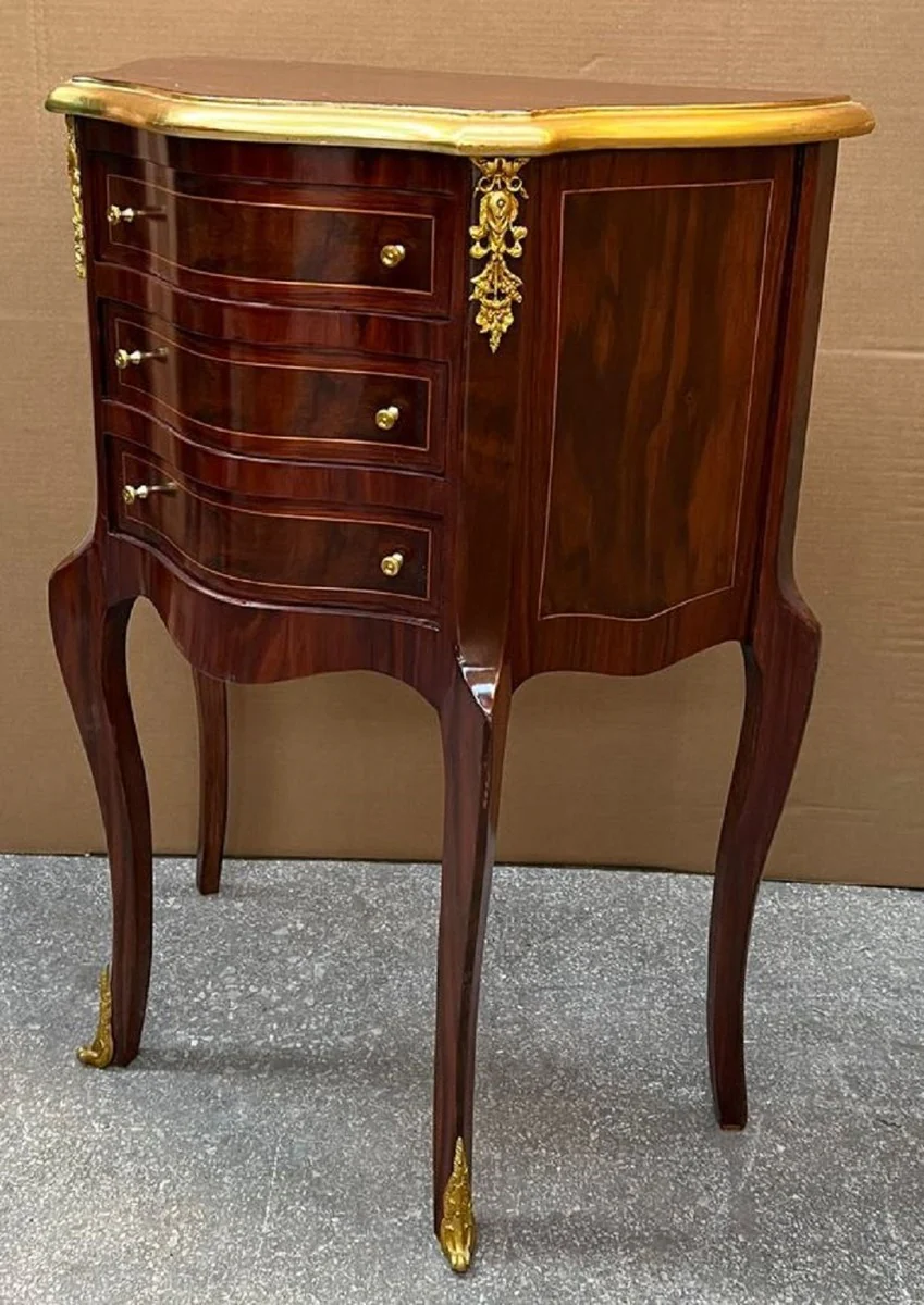 Baroque chest of drawers dark brown / gold - handmade solid wood chest of drawers in baroque style - antique style bedside table - side table with 3 drawers - handmade baroque furniture