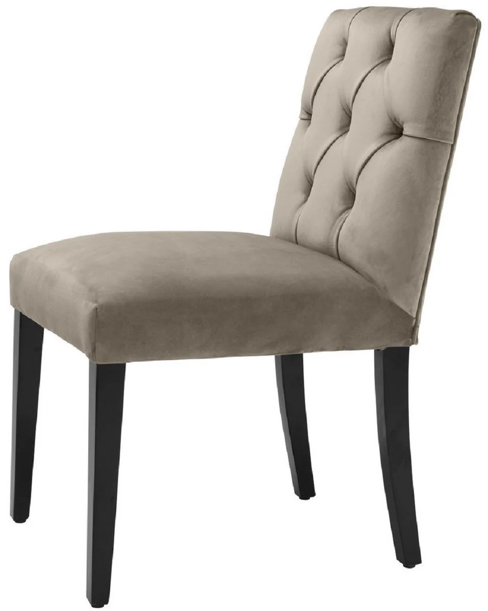Luxury dining room chair Greige / Black 51 x 64 x H. 90 cm - Chesterfield kitchen chair with elegant velvet fabric - Luxury dining room furniture