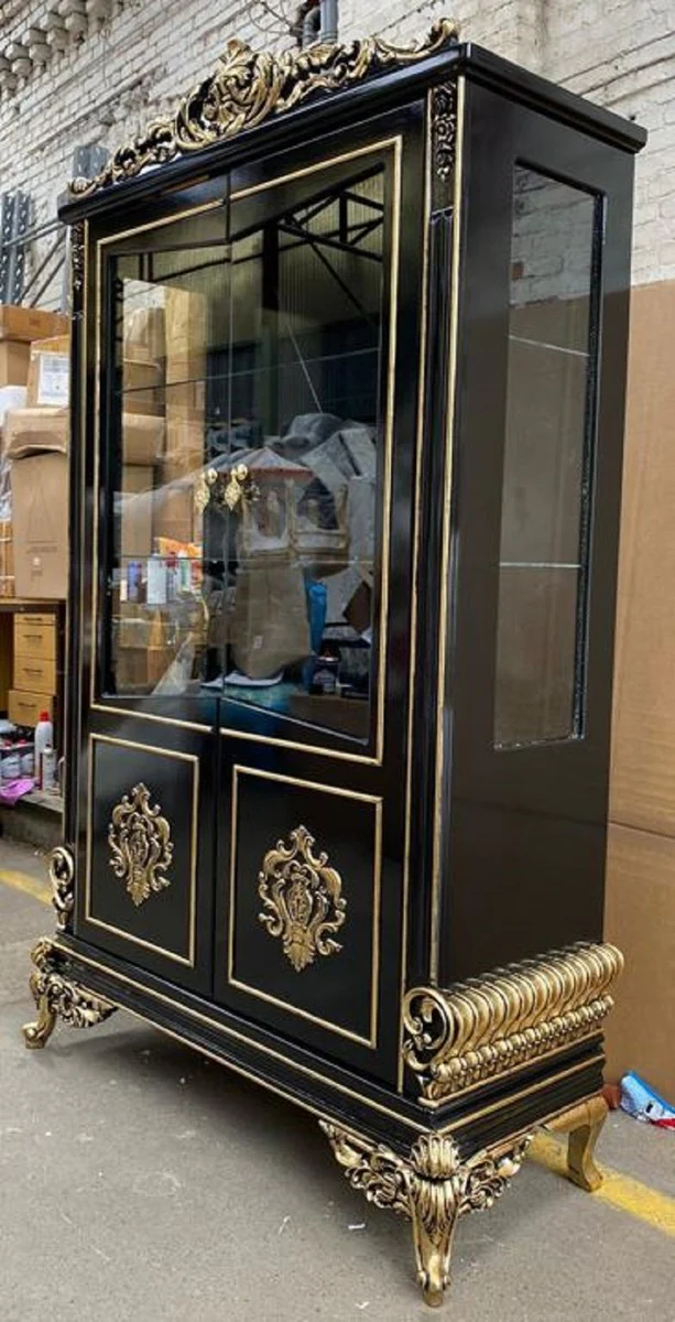 Luxury baroque display cabinet black / gold - magnificent baroque display cabinet with 2 glass doors - noble baroque furniture