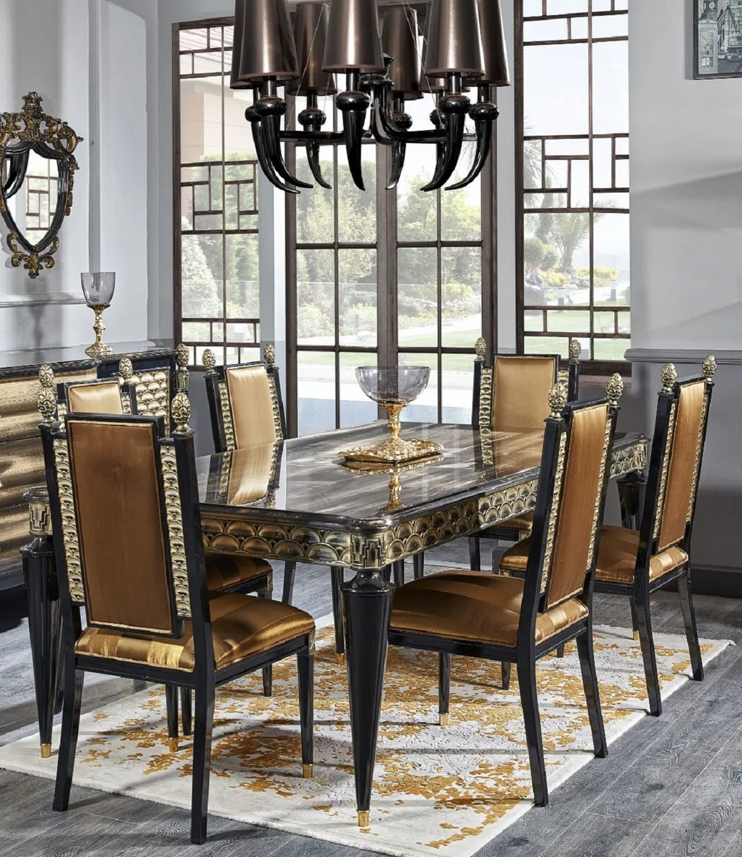 Luxury Baroque Dining Room Chair Set Gold / Black - Handmade Kitchen Chairs Set of 6 - Baroque Dining Room Furniture - Noble & Magnificent